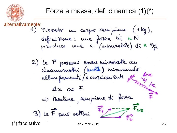 Forza e massa, def. dinamica (1)(*) alternativamente: (*) facoltativo fln - mar 2012 42