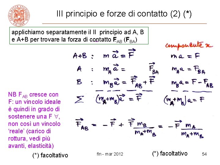 III principio e forze di contatto (2) (*) applichiamo separatamente il II principio ad