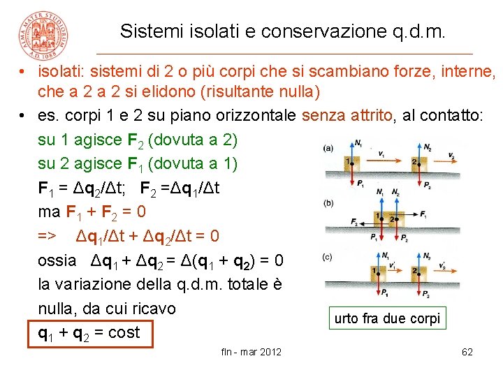 Sistemi isolati e conservazione q. d. m. • isolati: sistemi di 2 o più