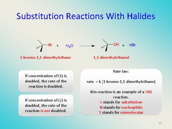 Substitution Reactions With Halides 1 -bromo-1, 1 -dimethylethane If concentration of (1) is doubled,