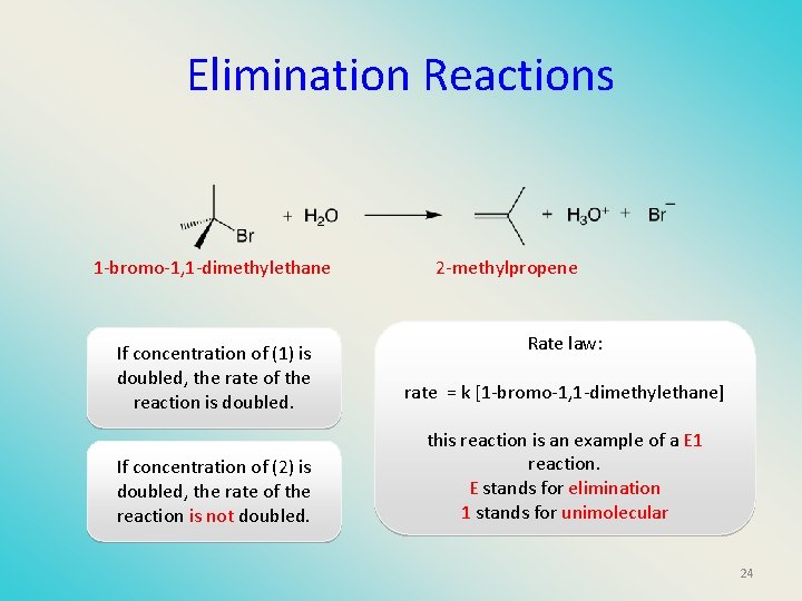 Elimination Reactions 1 -bromo-1, 1 -dimethylethane If concentration of (1) is doubled, the rate
