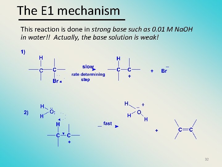 The E 1 mechanism This reaction is done in strong base such as 0.