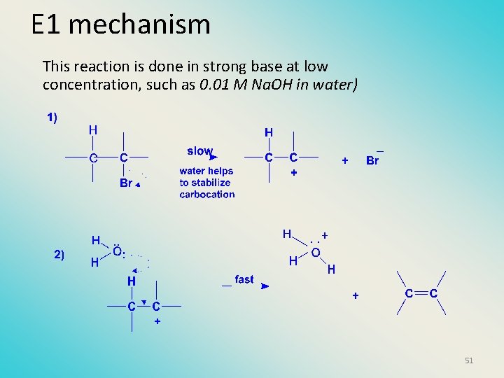 E 1 mechanism This reaction is done in strong base at low concentration, such