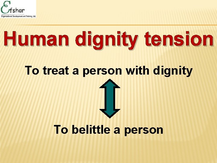 Human dignity tension To treat a person with dignity To belittle a person 