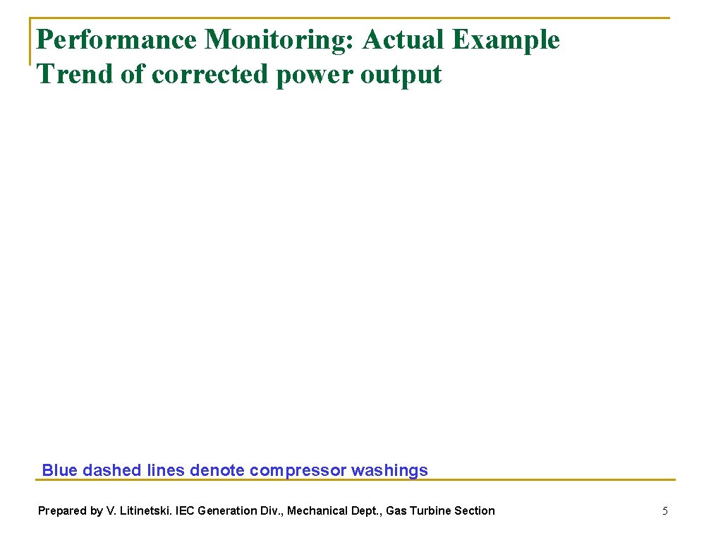 Performance Monitoring: Actual Example Trend of corrected power output Blue dashed lines denote compressor