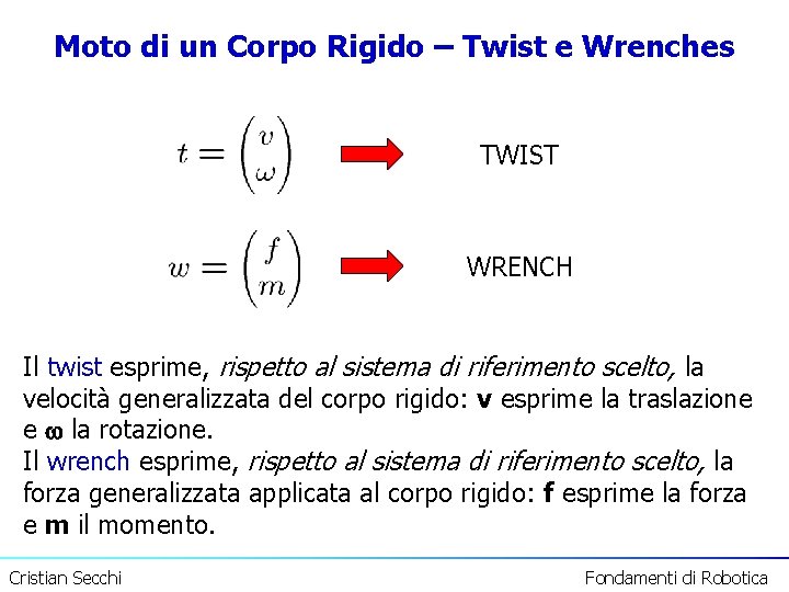 Moto di un Corpo Rigido – Twist e Wrenches TWIST WRENCH Il twist esprime,