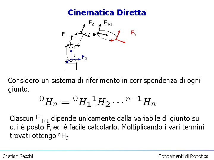 Cinematica Diretta F 2 Fn-1 Fn F 1 F 0 Considero un sistema di