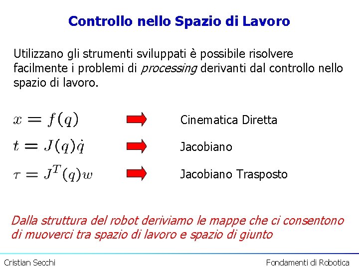 Controllo nello Spazio di Lavoro Utilizzano gli strumenti sviluppati è possibile risolvere facilmente i