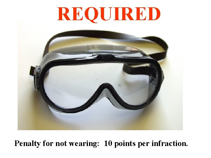 REQUIRED Penalty for not wearing: 10 points per infraction. 