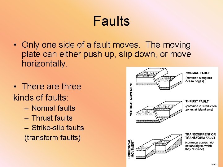 Faults • Only one side of a fault moves. The moving plate can either