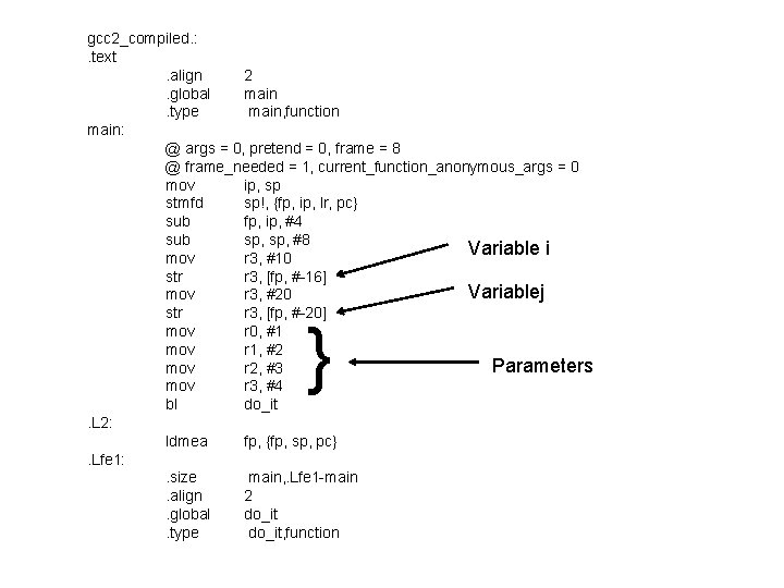 gcc 2_compiled. : . text. align 2. global main. type main, function main: @ gcc 2_compiled. : . text. align 2. global main. type main, function main: @