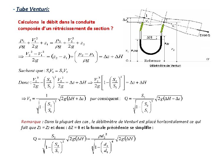 - Tube Venturi: Calculons le débit dans la conduite composée d’un rétrécissement de section