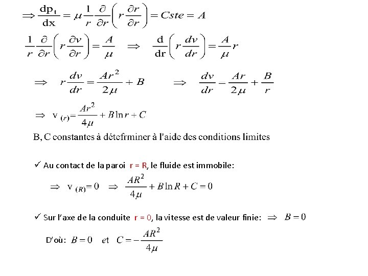 ü Au contact de la paroi r = R, le fluide est immobile: ü