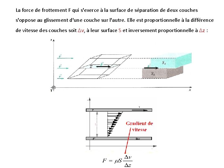 La force de frottement F qui s'exerce à la surface de séparation de deux