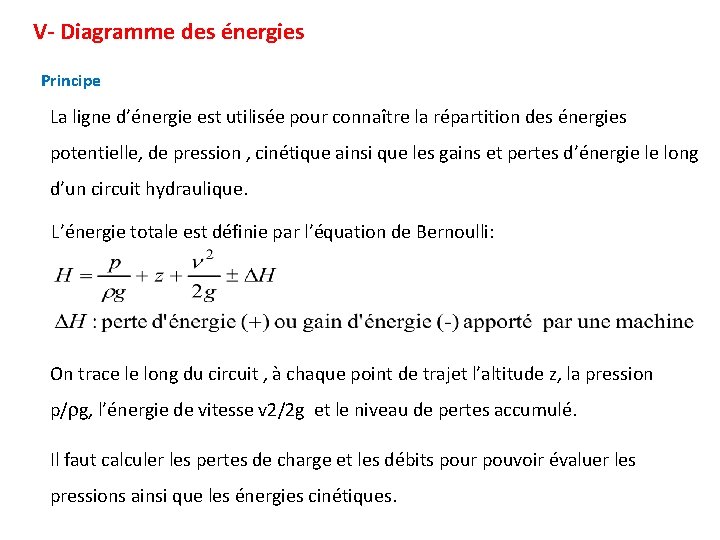V- Diagramme des énergies Principe La ligne d’énergie est utilisée pour connaître la répartition