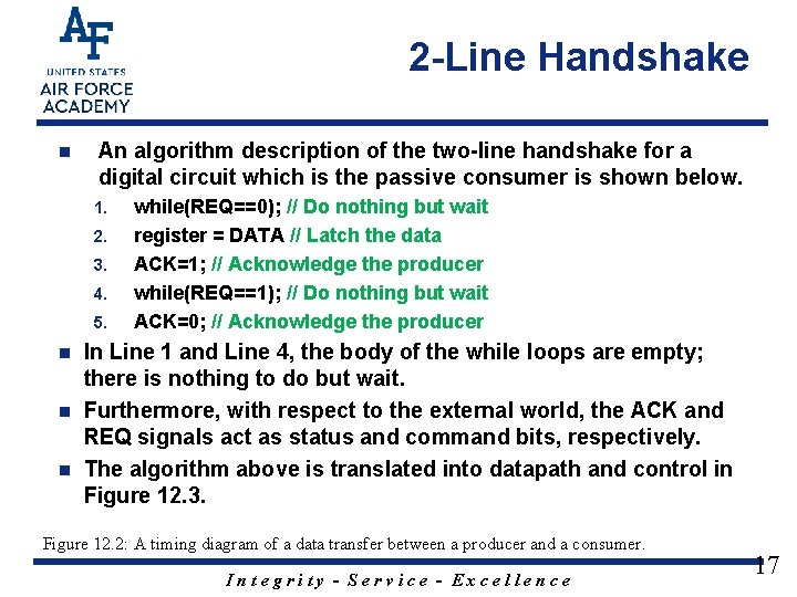 2 -Line Handshake n An algorithm description of the two-line handshake for a digital