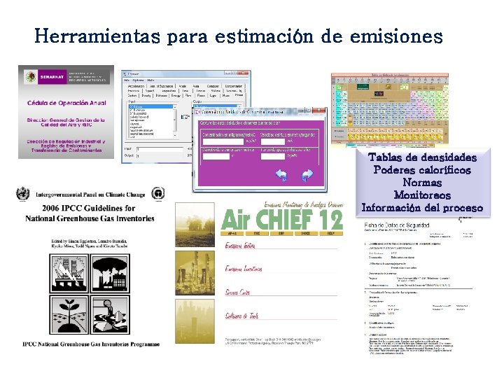 Herramientas para estimación de emisiones Tablas de densidades Poderes caloríficos Normas Monitoreos Información del