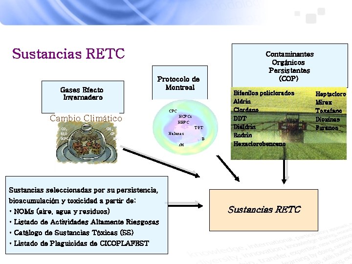 Sustancias RETC Contaminantes Orgánicos Persistentes (COP) Protocolo de Montreal Gases Efecto Invernadero CFC Cambio