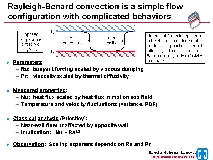 Rayleigh-Benard convection is a simple flow configuration with complicated behaviors Imposed temperature difference T