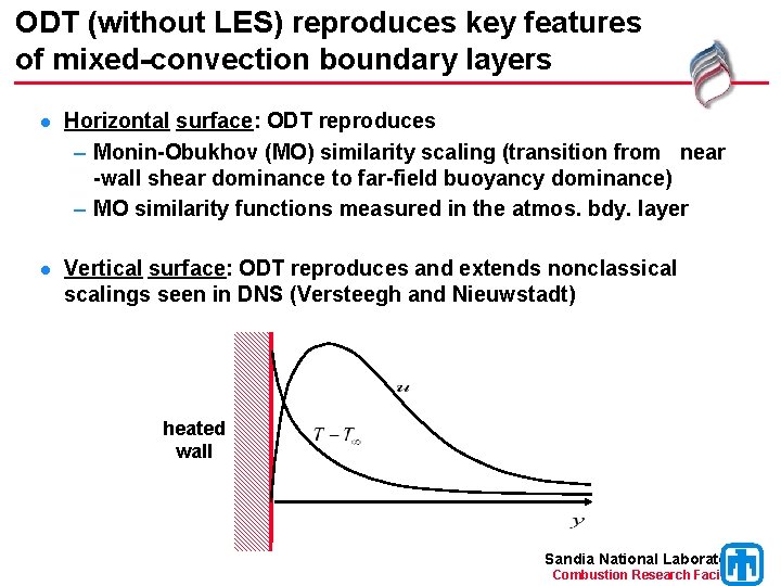 ODT (without LES) reproduces key features of mixed-convection boundary layers l Horizontal surface: ODT