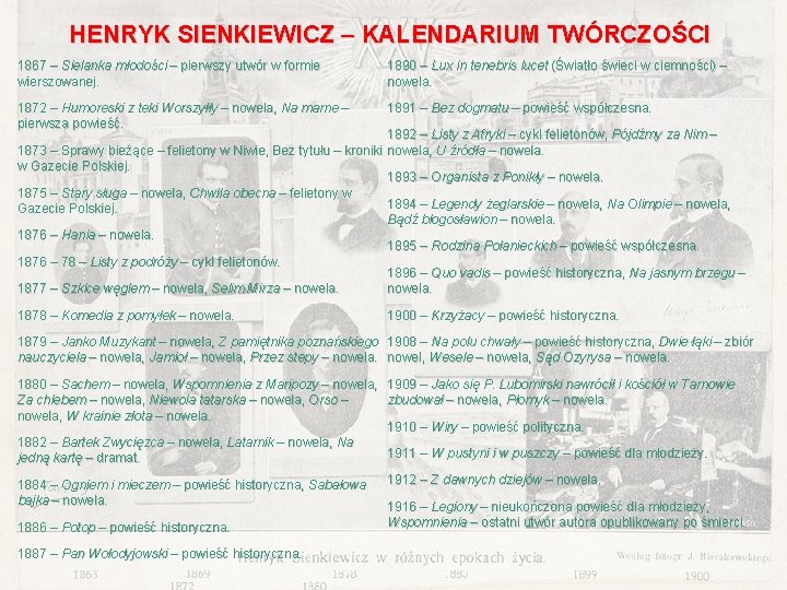 HENRYK SIENKIEWICZ – KALENDARIUM TWÓRCZOŚCI 1867 – Sielanka młodości – pierwszy utwór w formie