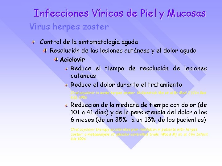 Infecciones Víricas de Piel y Mucosas Virus herpes zoster Control de la sintomatología aguda