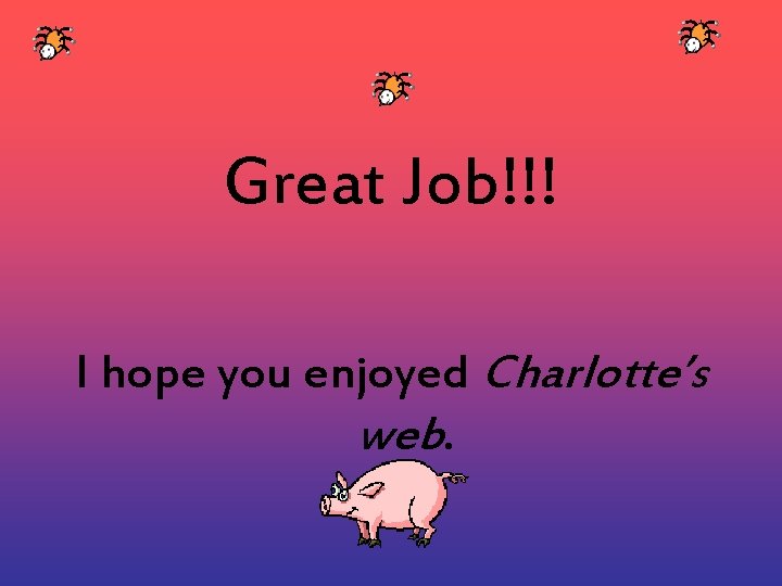 Great Job!!! I hope you enjoyed Charlotte’s web. 