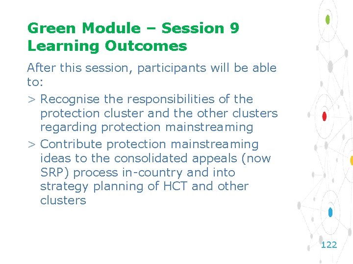 Green Module – Session 9 Learning Outcomes After this session, participants will be able