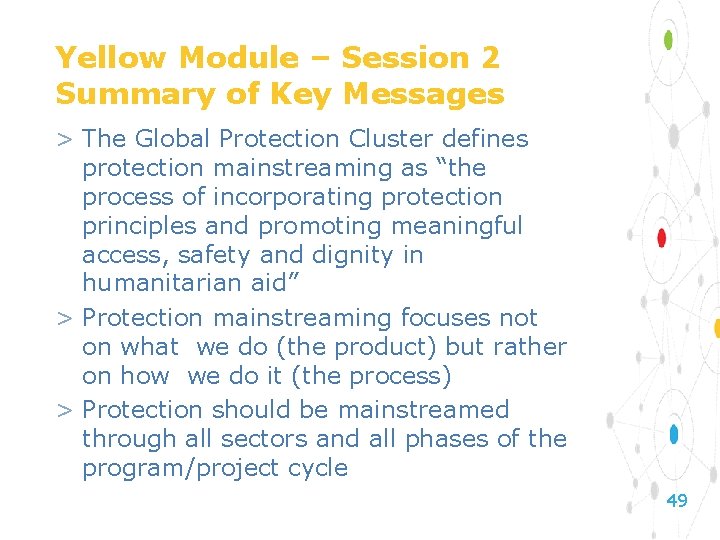 Yellow Module – Session 2 Summary of Key Messages > The Global Protection Cluster