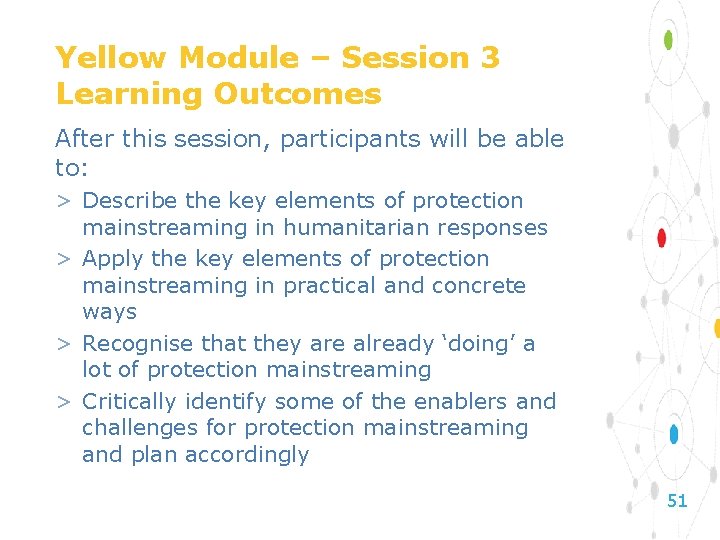 Yellow Module – Session 3 Learning Outcomes After this session, participants will be able