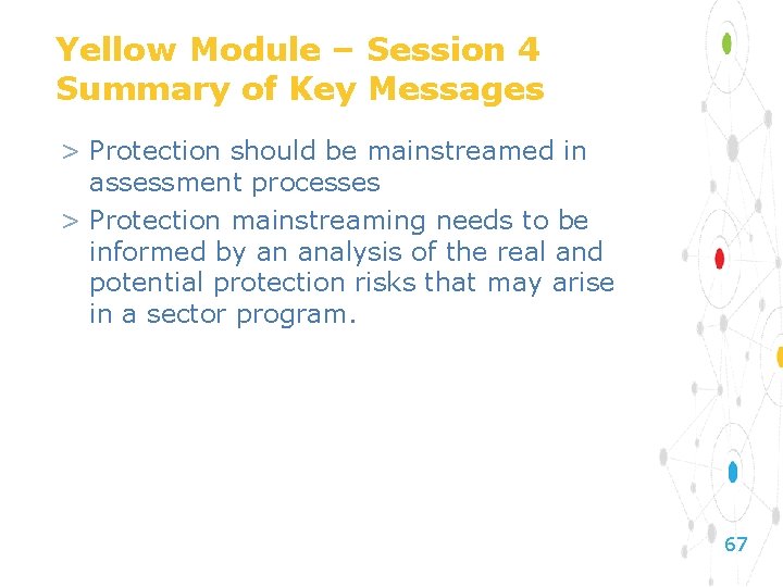 Yellow Module – Session 4 Summary of Key Messages > Protection should be mainstreamed