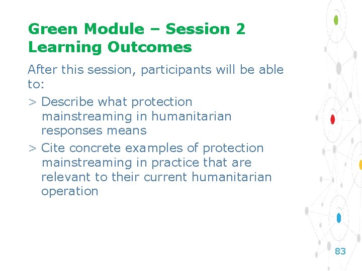 Green Module – Session 2 Learning Outcomes After this session, participants will be able