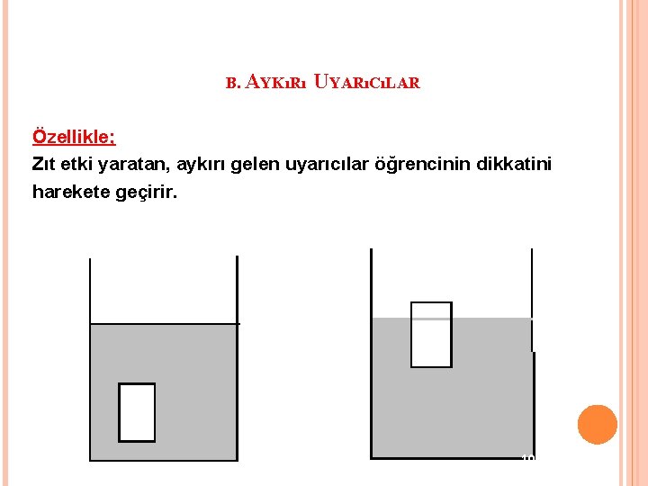 B. AYKıRı UYARıCıLAR Özellikle; Zıt etki yaratan, aykırı gelen uyarıcılar öğrencinin dikkatini harekete geçirir.