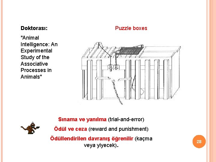 Puzzle boxes Doktorası: "Animal Intelligence: An Experimental Study of the Associative Processes in Animals"