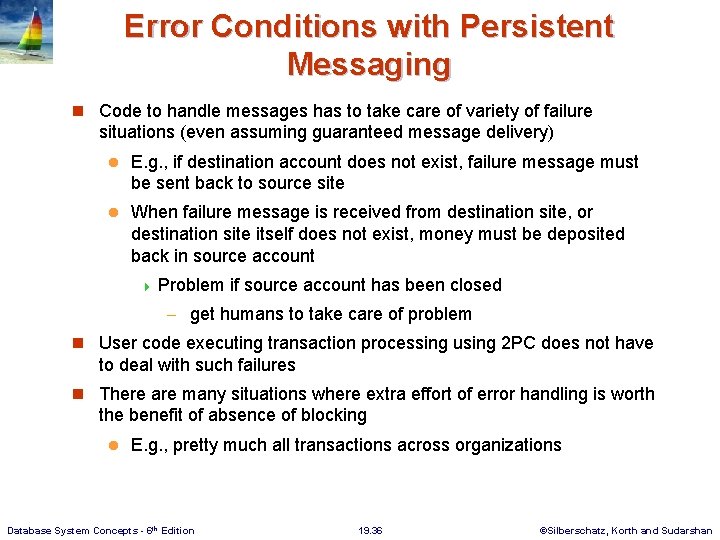 Error Conditions with Persistent Messaging n Code to handle messages has to take care