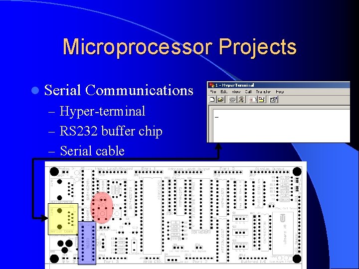 Microprocessor Projects l Serial Communications – Hyper-terminal – RS 232 buffer chip – Serial