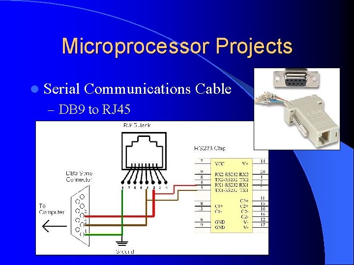 Microprocessor Projects l Serial Communications Cable – DB 9 to RJ 45 