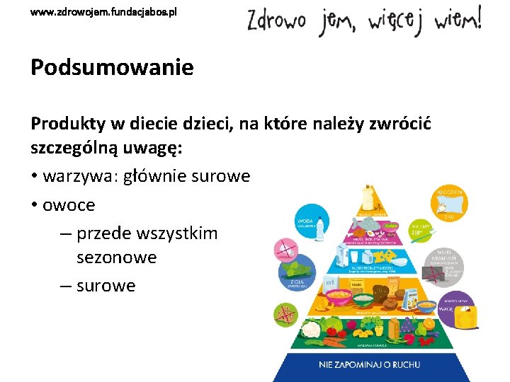 www. zdrowojem. fundacjabos. pl Podsumowanie Produkty w diecie dzieci, na które należy zwrócić szczególną