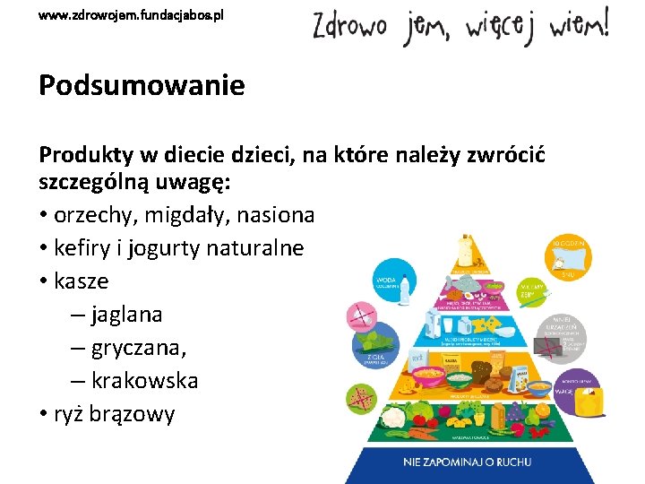 www. zdrowojem. fundacjabos. pl Podsumowanie Produkty w diecie dzieci, na które należy zwrócić szczególną