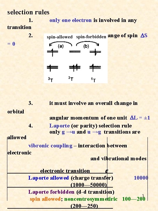 selection rules 1. transition 2. = 0 only one electron is involved in any