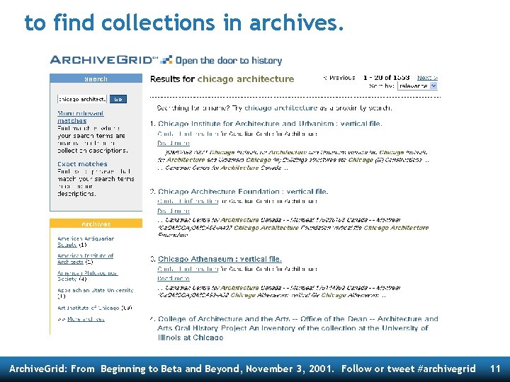 to find collections in archives. Archive. Grid: From Beginning to Beta and Beyond, November