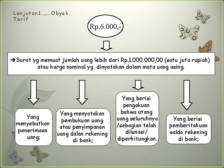 Lanjutan 1, …. . Obyek, Tarif Rp. 6. 000, - Surat yg memuat jumlah