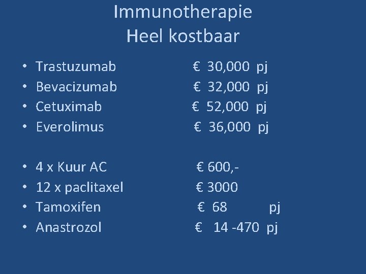 Immunotherapie Heel kostbaar • • Trastuzumab Bevacizumab Cetuximab Everolimus € € 30, 000 32,