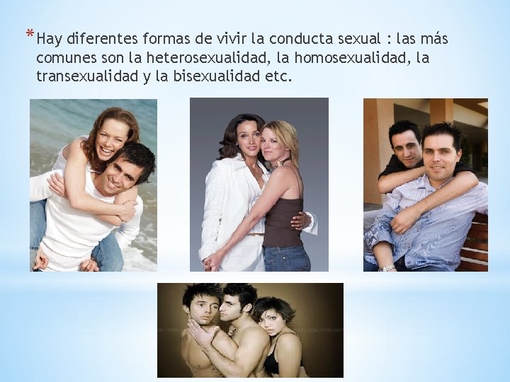 *Hay diferentes formas de vivir la conducta sexual : las más comunes son la
