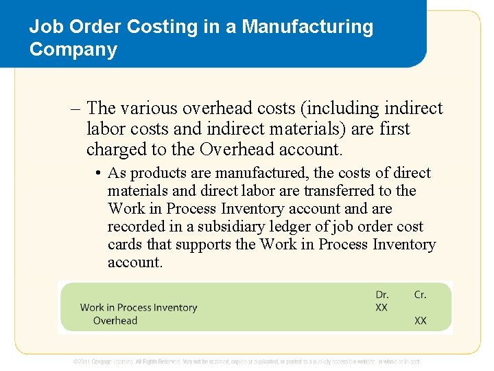 Job Order Costing in a Manufacturing Company – The various overhead costs (including indirect
