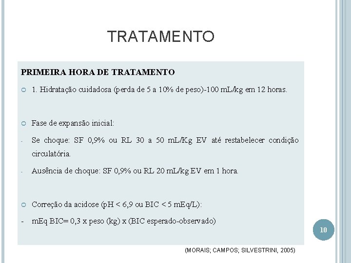 TRATAMENTO PRIMEIRA HORA DE TRATAMENTO 1. Hidratação cuidadosa (perda de 5 a 10% de