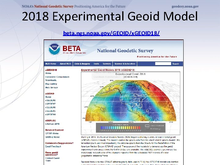 2018 Experimental Geoid Model beta. ngs. noaa. gov/GEOID/x. GEOID 18/ 
