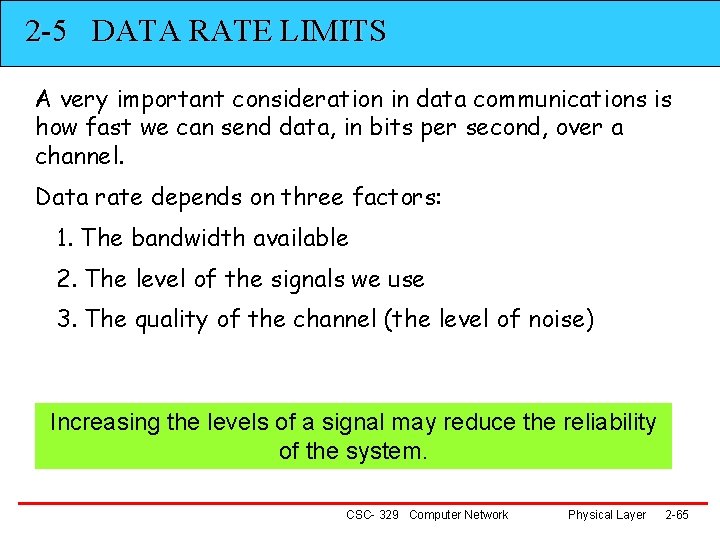 2 -5 DATA RATE LIMITS A very important consideration in data communications is how