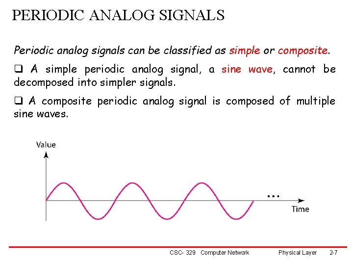 PERIODIC ANALOG SIGNALS Periodic analog signals can be classified as simple or composite. q