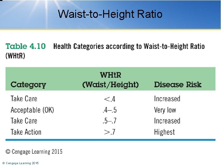 Waist-to-Height Ratio © Cengage Learning 2015 